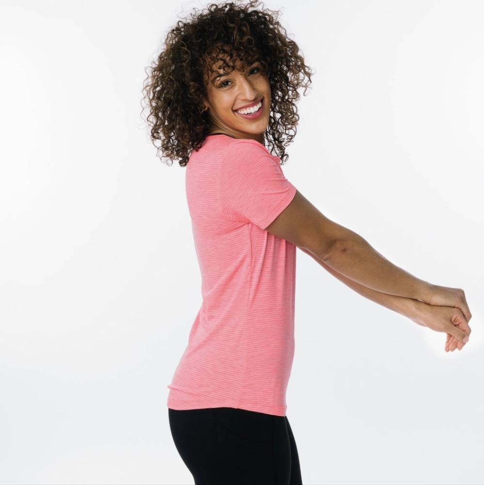 EUC Zyia Flamingo Stripe Short Sleeve Tee